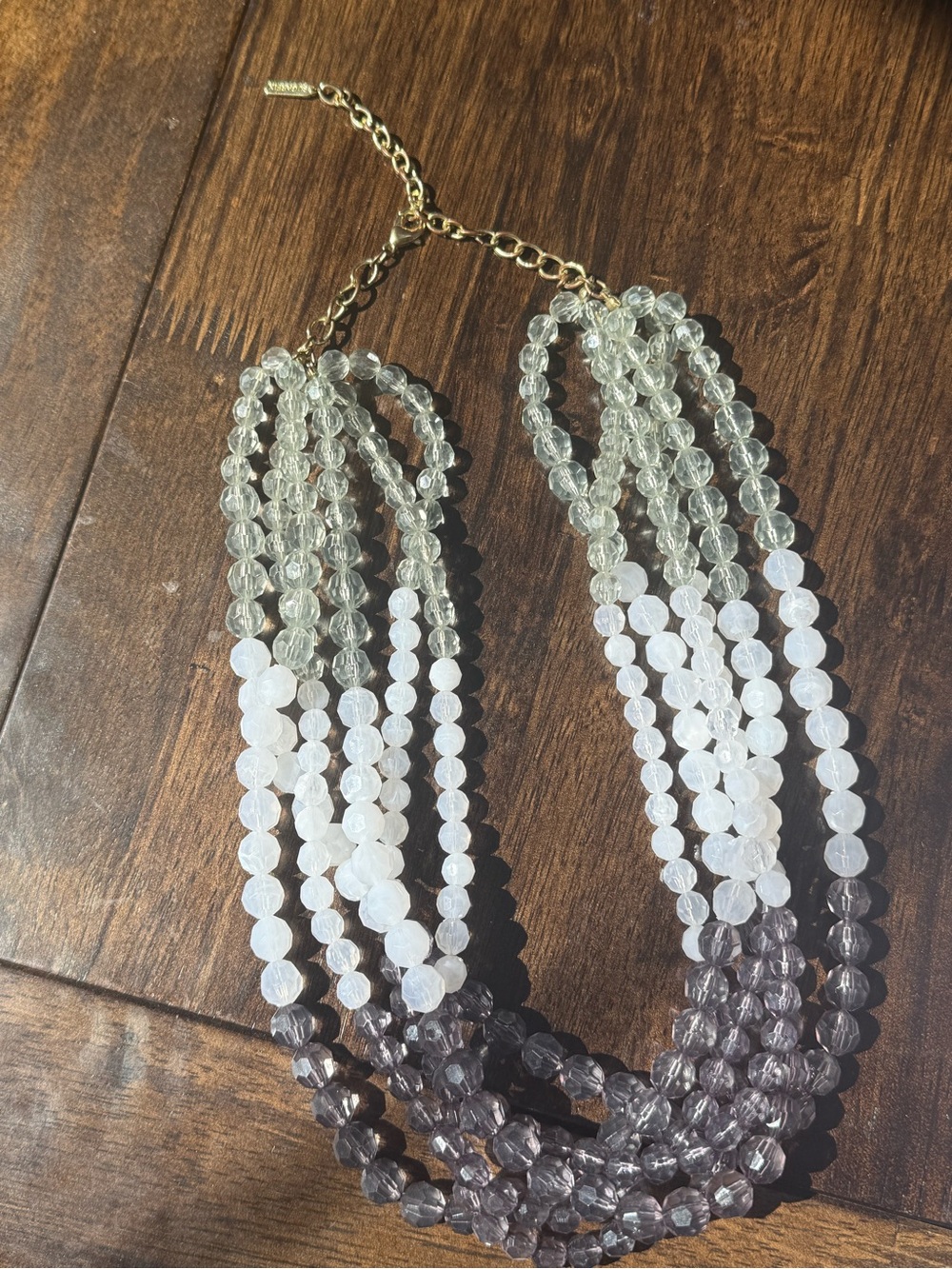 sugarfix Multi-Strand Crystal Bead Necklace in Clear, White & Smoky Gray